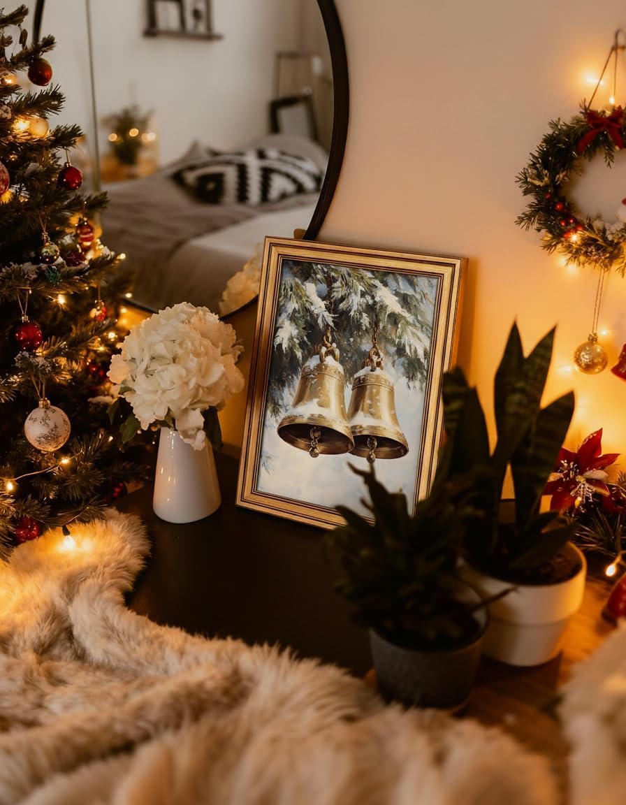 InSimSea Gold Framed Christmas Wall Art,Vintage Jingle Bells Prints,12x16In