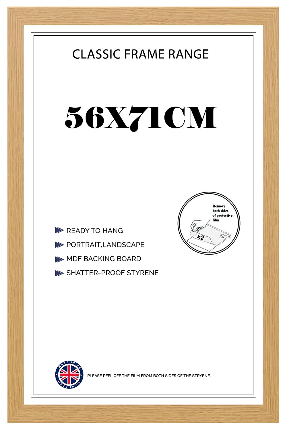 Flat Oak Poster Frame 71x56cm Lightweight Vertical & Horizontal Shatter-Proof Acrylic HD Clear Front Wall Hanging Picture Frame