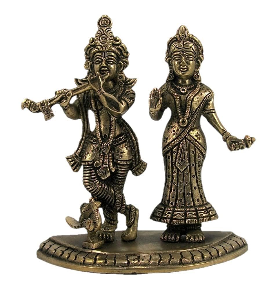 G K Enterprises Radha Krishna I Kishan Kanhaiya with Flute Brass Radha Krishna Moor I Heavy Base with Peacock Brass Idol Heighr-6 inch