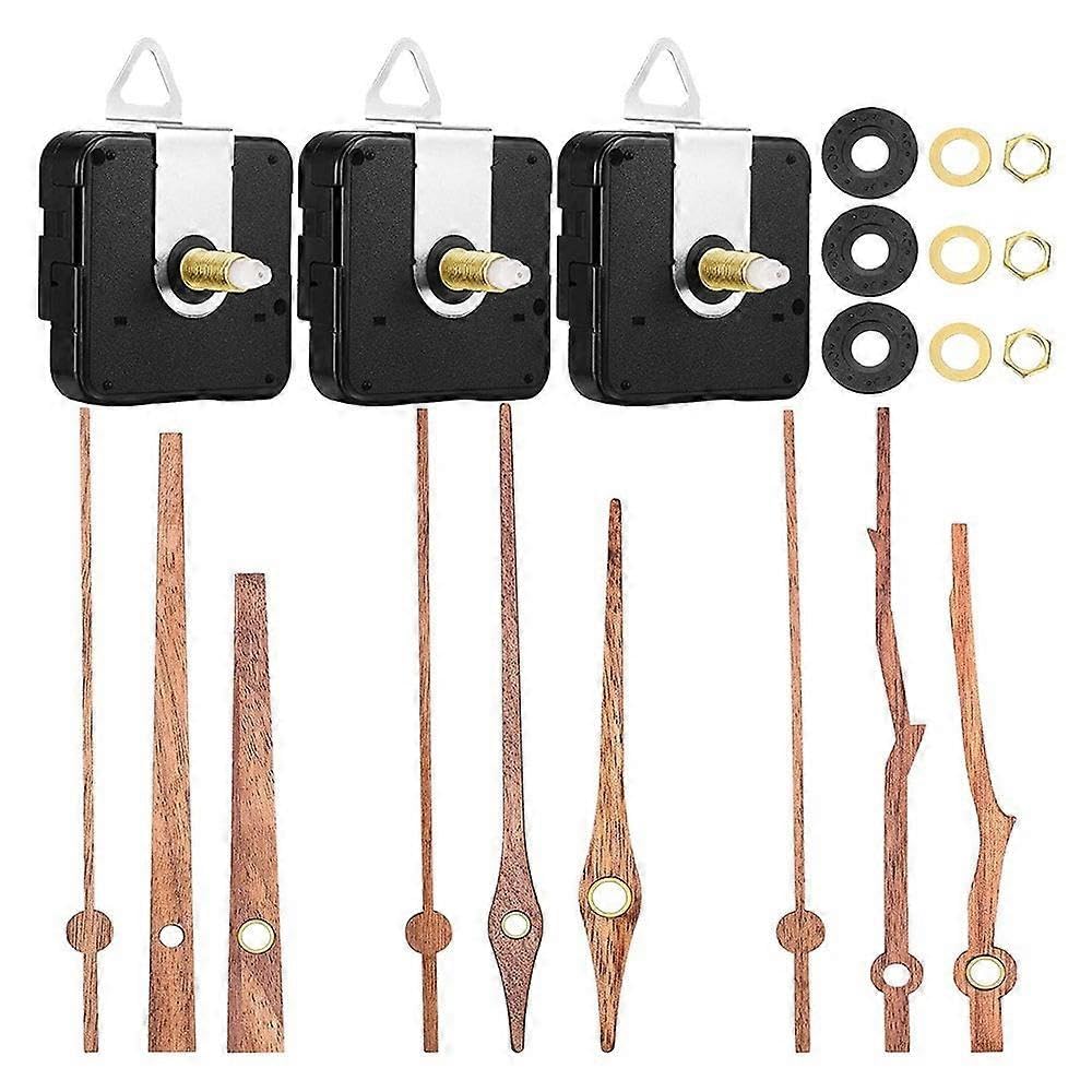 JOYHAPPST 3 Pcs Quartz Clock Movement Mechanism Parts with 3 Types of Walnut Wood Clock Hands Clock Accessori