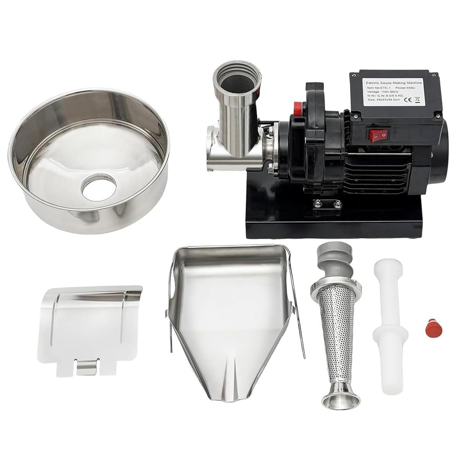 Pressa Elettrica per Pomodori, Pressa E Colino Professionale in Acciaio Inox, Colino per Alimenti E Macchina per Salse, per La Conservazione di Puree di Pomodoro, Salse E Altro Ancora Black