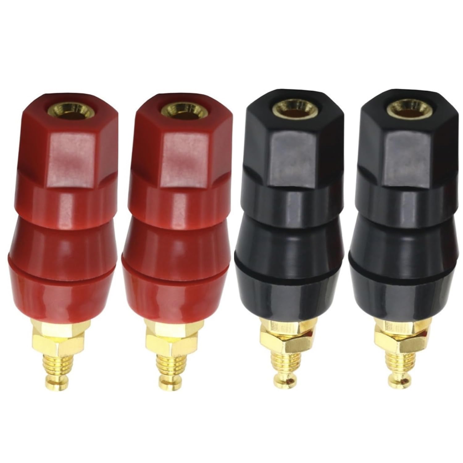 CESS Hexagonal Head Binding Post Banana Jack Socket Panel/Chassis Mount, Gold-Plated, Amplifier Terminal Connector, Red and Black, 4 Pack