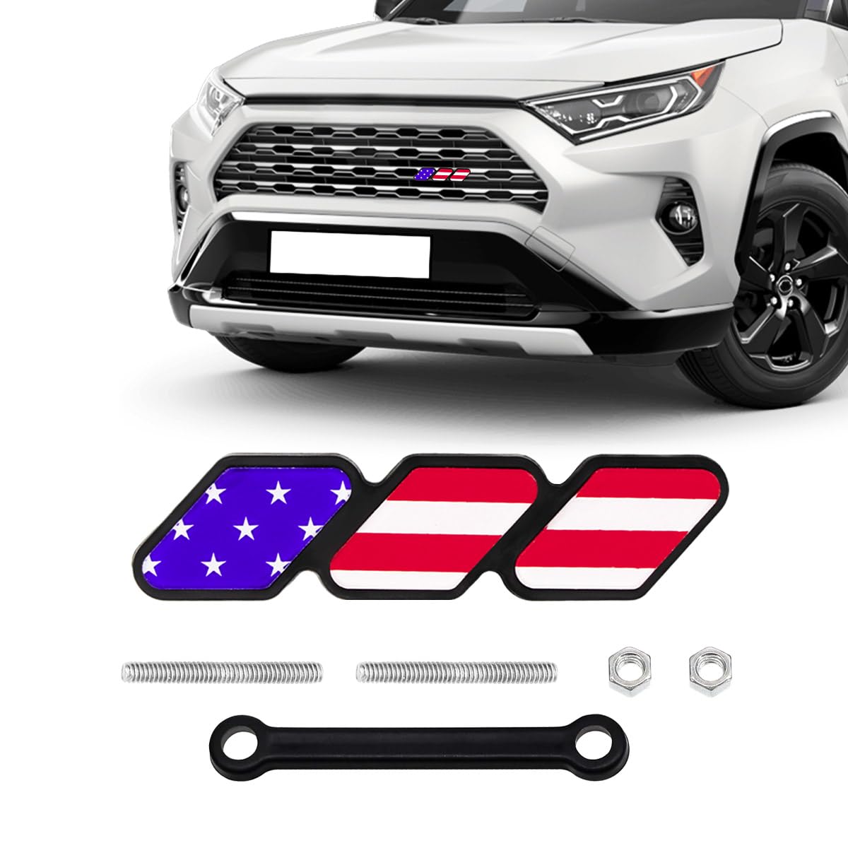 Tri-Color Grille Decor Badge, Personalized Creative Grille Insert Trims, Front Grille Decoration Compatible with 4 Runner Highlander RAV4, Exterior Car Accessories (Style F)