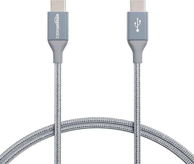 Amazon Basics Double Braided Nylon USB Type-C to Type-C 2.0 Cable | 0.9 m, Dark Grey
