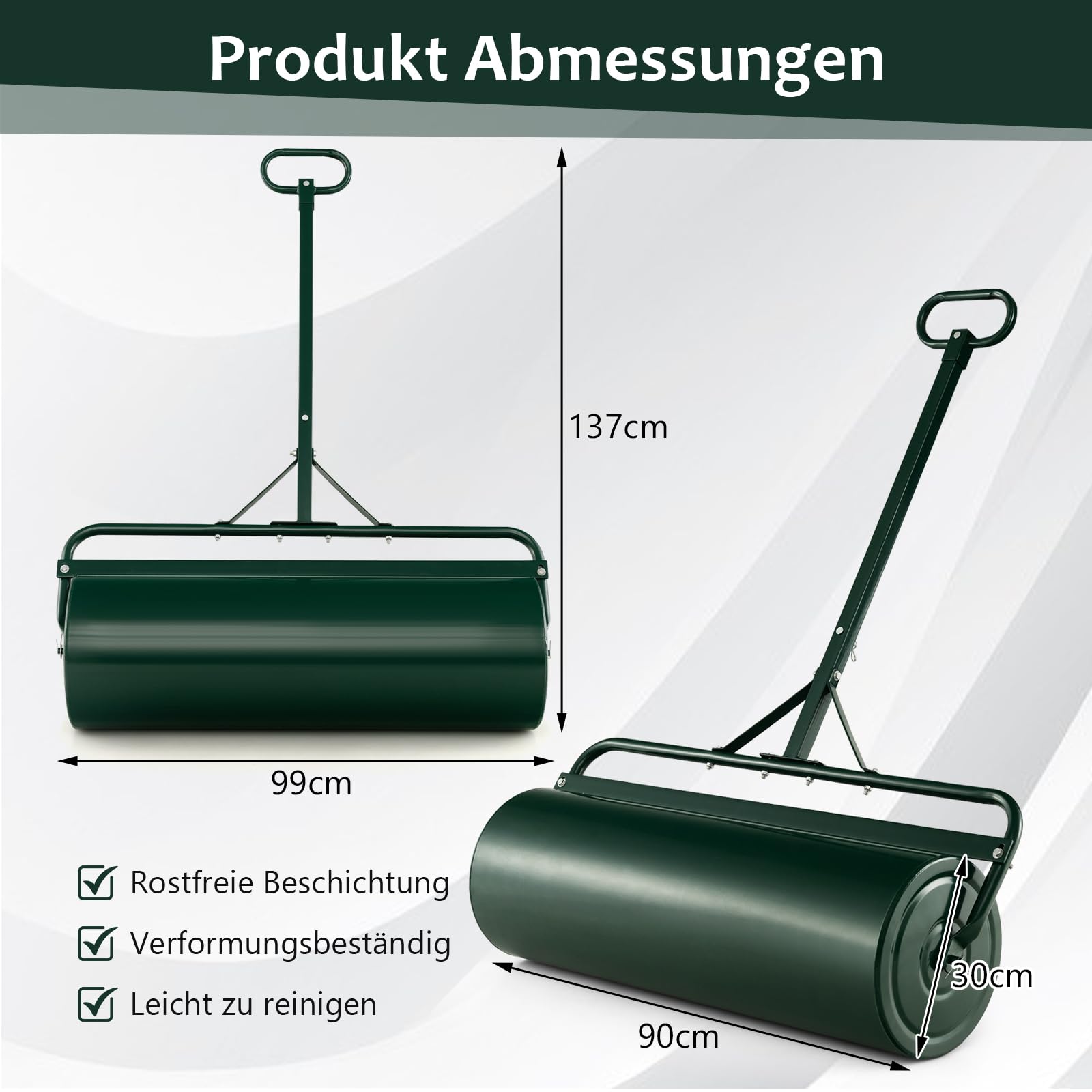 GOPLUS Walec do trawnika 63 l, 90 cm, wałek ogrodowy z odpornym na zabrudzenia, ręczny wałek wypełniany wodą i piaskiem, wałek do trawy, wałek do trawy do ogrodu i parku (zielony)