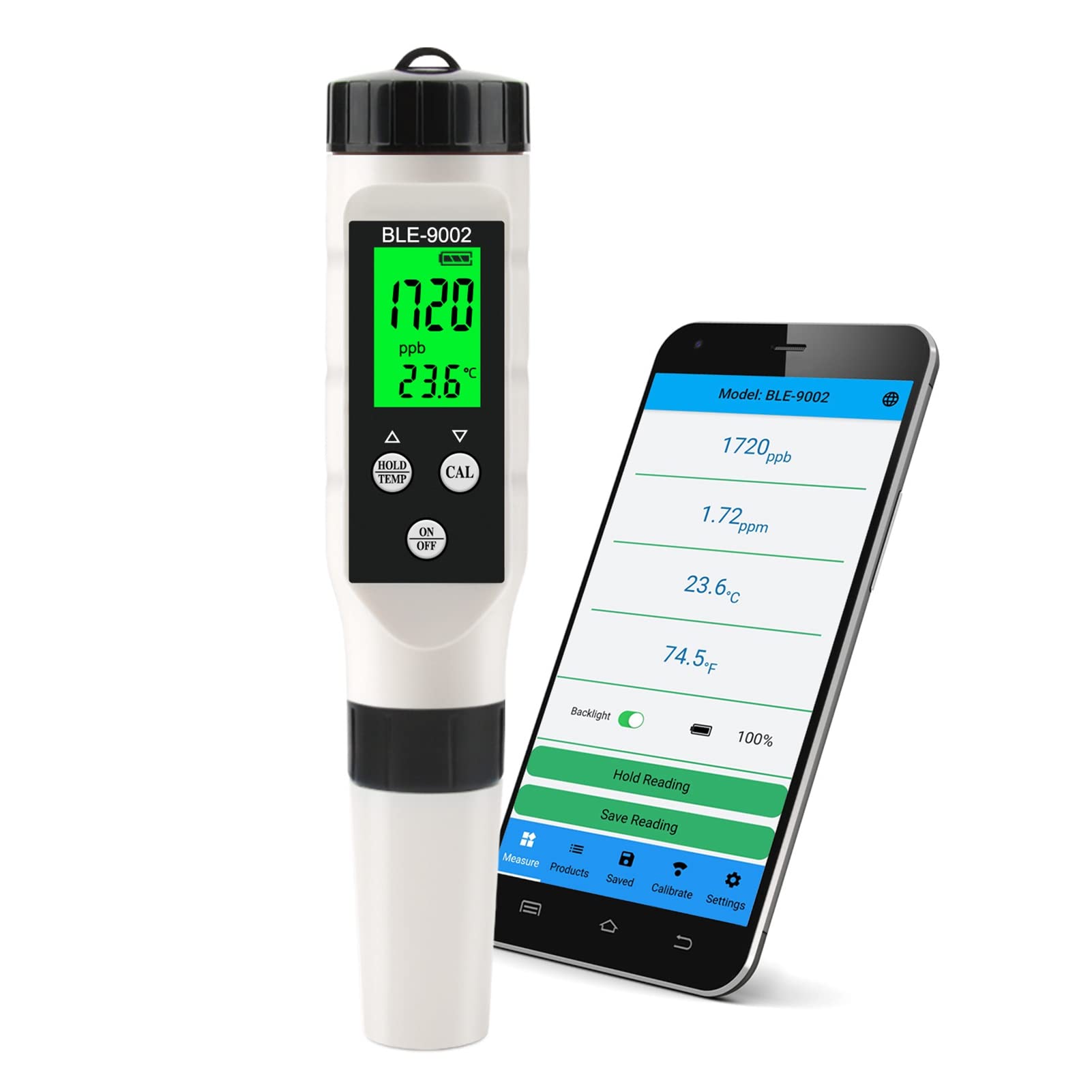 Probador de Calidad del Agua, Medidor ABS H2 Probador de Hidrógeno ± 0.5 ℃ Precisión Sonda de Alta Sensibilidad LCD Retroiluminado con ATC para Acuarios