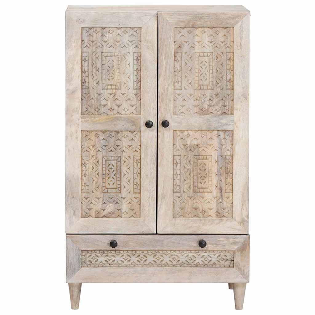 vidaXL Haut Armoire Blanc 60 x 33 x 100 cm Bois de manguier Massif, Buffet Fonctionnel, Meuble de Rangement Moderne, élégant en Bois de Mangue, Parfait pour Salle à Manger
