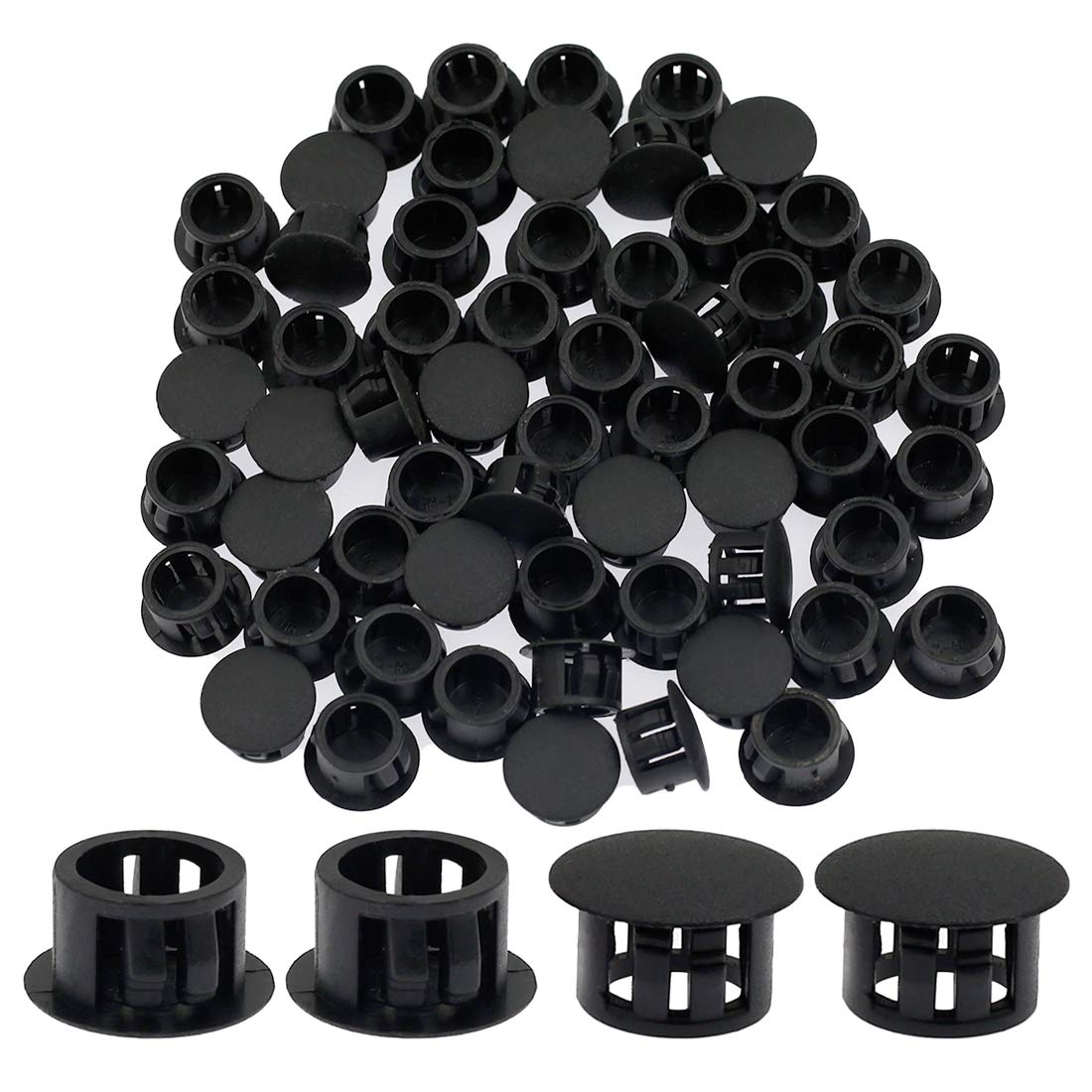 Suiwotin 60PCS 13mm (1/2") Black Hole Plugs Plastic Flush Type Hole Plugs Snap in Locking Hole Tube, Furniture Fencing Post Pipe Insert End Caps (