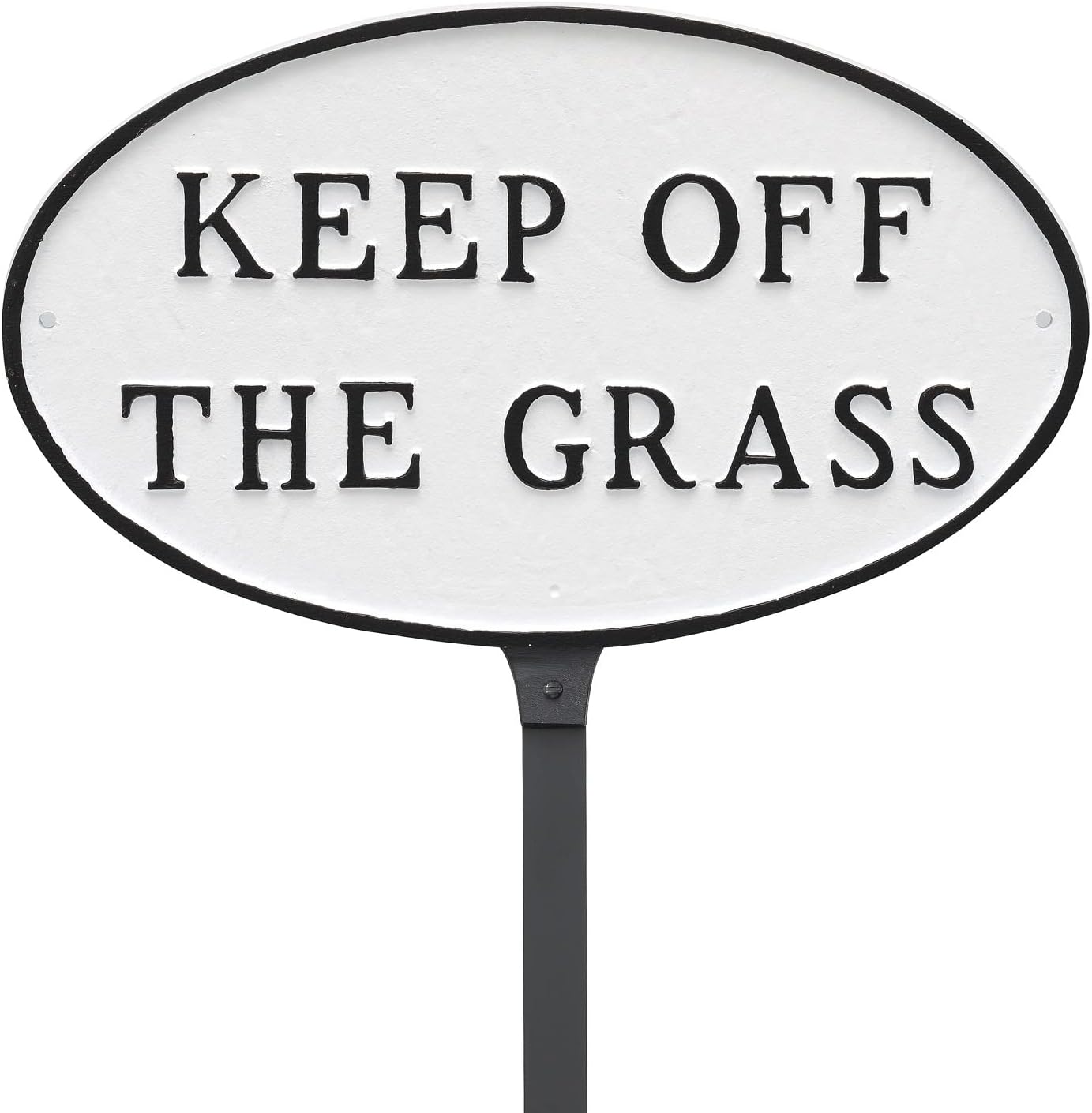 Placa ovalada de metal fundido con texto en inglés "Keep Off Grass" - Placa de exhibición de césped o pared - Letrero de cortesía para patio o