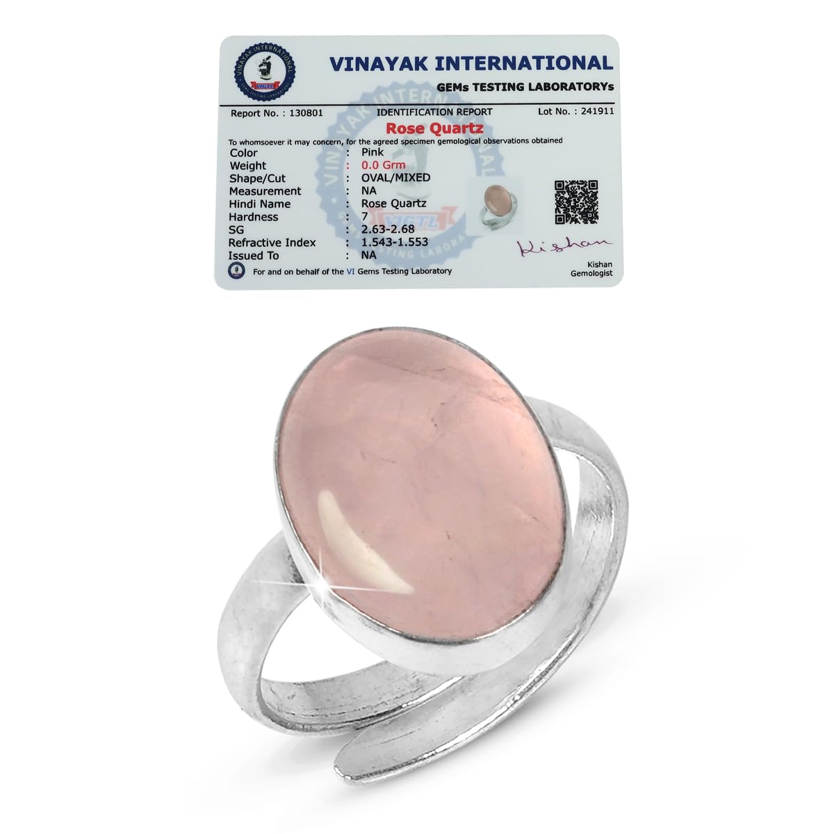 Natural Certified Rose Quartz Gemstone Adjustable Ring