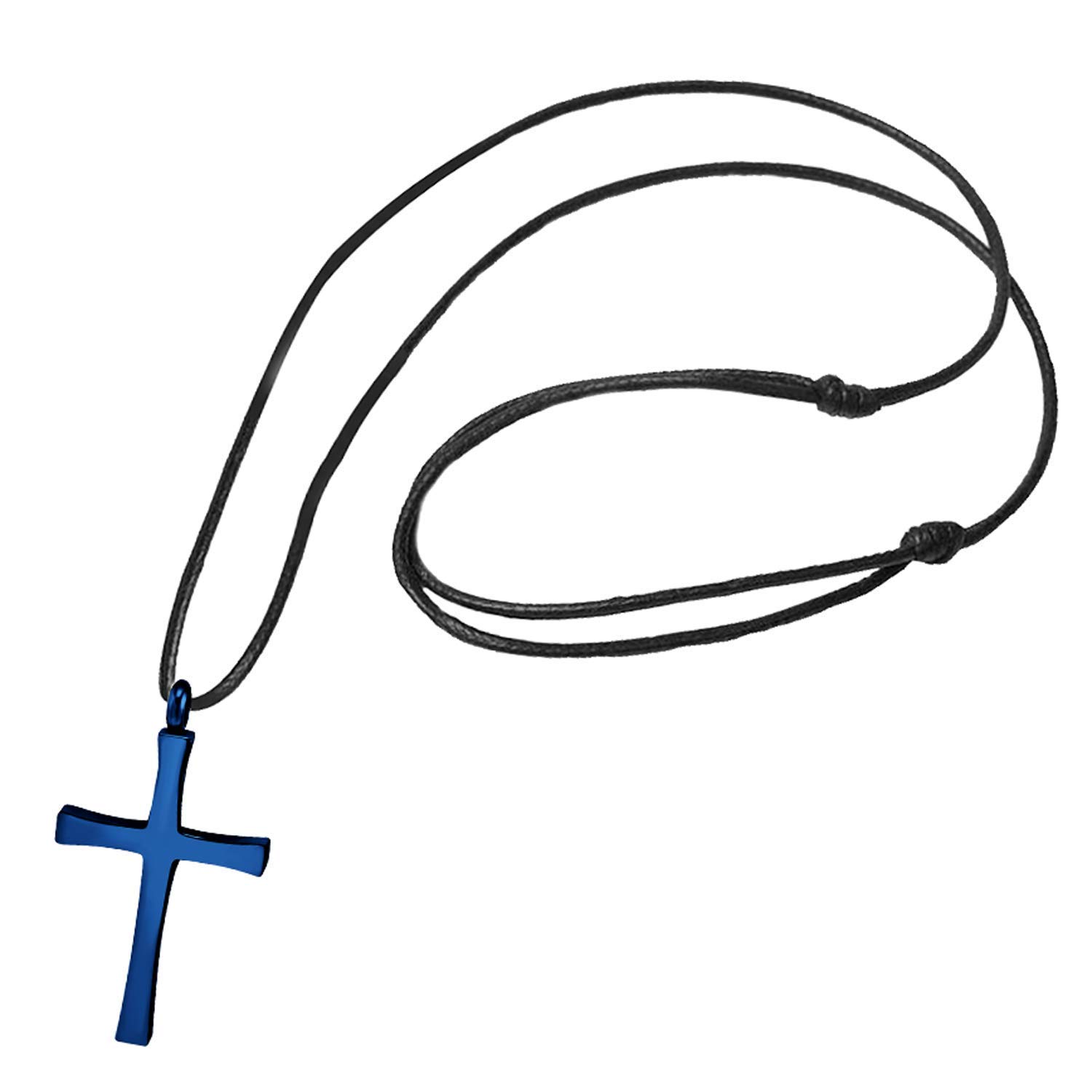 555Jewelry Stainless Steel Cross Necklace for Men - Cross Pendant with 18 Inch Adjustable Black Rope Cord - Mens Cross Necklaces