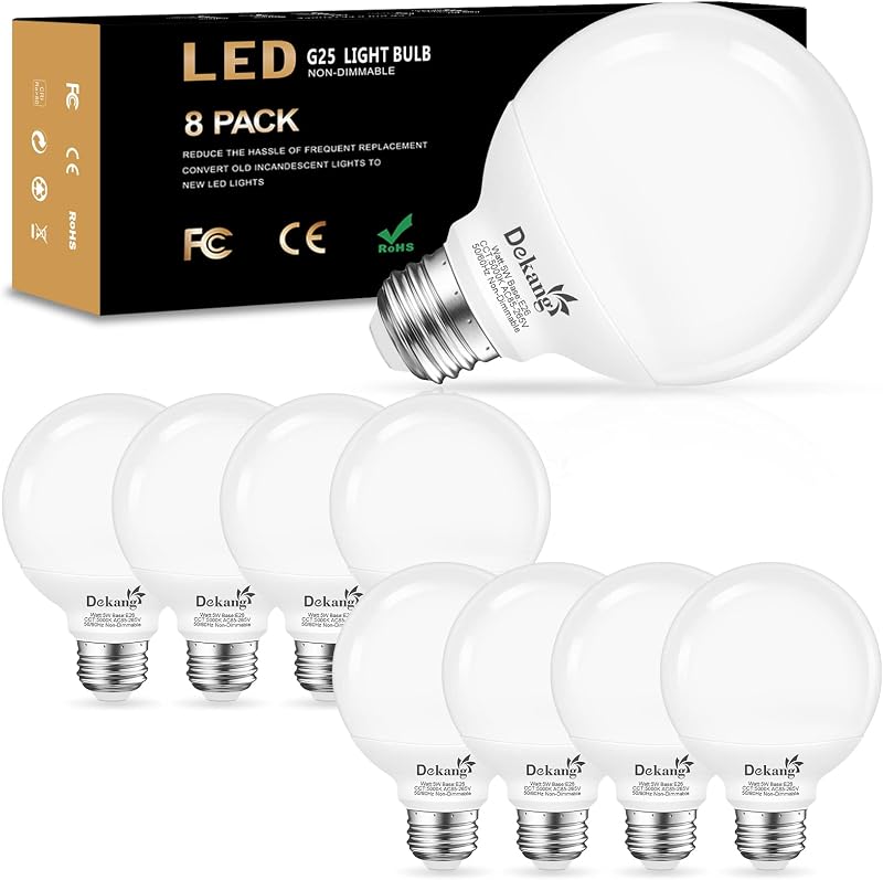 8 Pack LED Globe Light Bulbs 5000K Daylight E26 Base 60W Equivalent | 500LM, 5W, CRI 85+, Non-dimmable Standard Base LED Globe Light bulbs for Bathroom Vanity Mirror