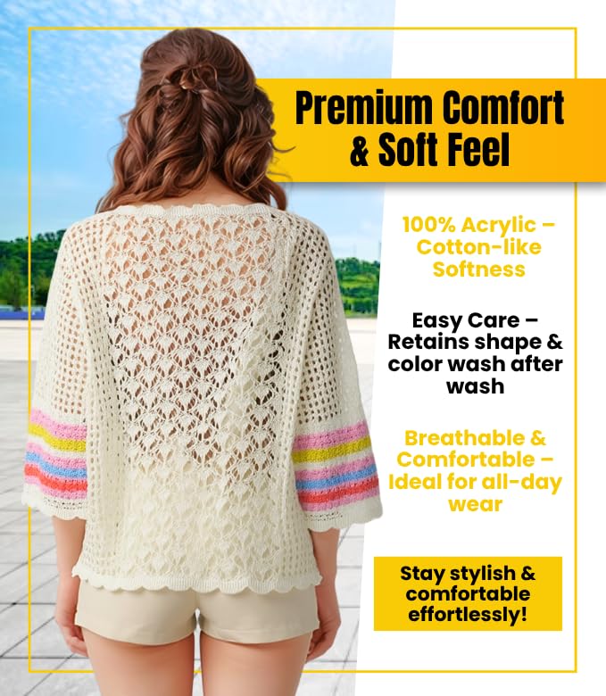 Bell Sleeve Crochet Cardigan for Women White | Lightweight Pointelle Knit Open Front Summer Cardigans | XL Size4