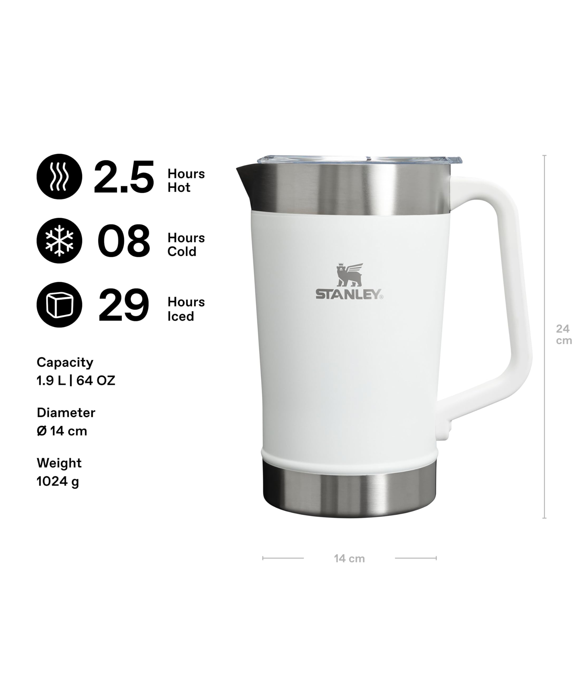Stanley 1913 Stay Chill Pitcher 1.9L - Frost | Mantiene 8 Ore Freddo - Ghiaccio Per 29 Ore - Senza BPA - Schiuma A Doppia Parete - Lavabile In Lavastoviglie