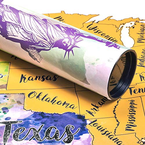 Mcscout Usa Scratch Off Travel Map 12X18 Inch Decorative Art Wall Poster To Mark Your Travels On - Deluxe Watercolors - For Travelers - Impressive Artistic Colorful & Educational #TOP1