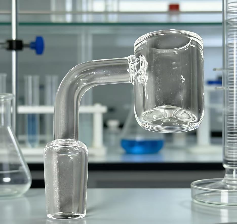Laboratory Glass Funnel Set, 4-Piece with 2 Funnels and 2 Cleaning Brushes, 14mm Wide100% Quartz, Clear Borosilicate Quartz Material, Right-Angle Buffer Zone for Chemical Filtration