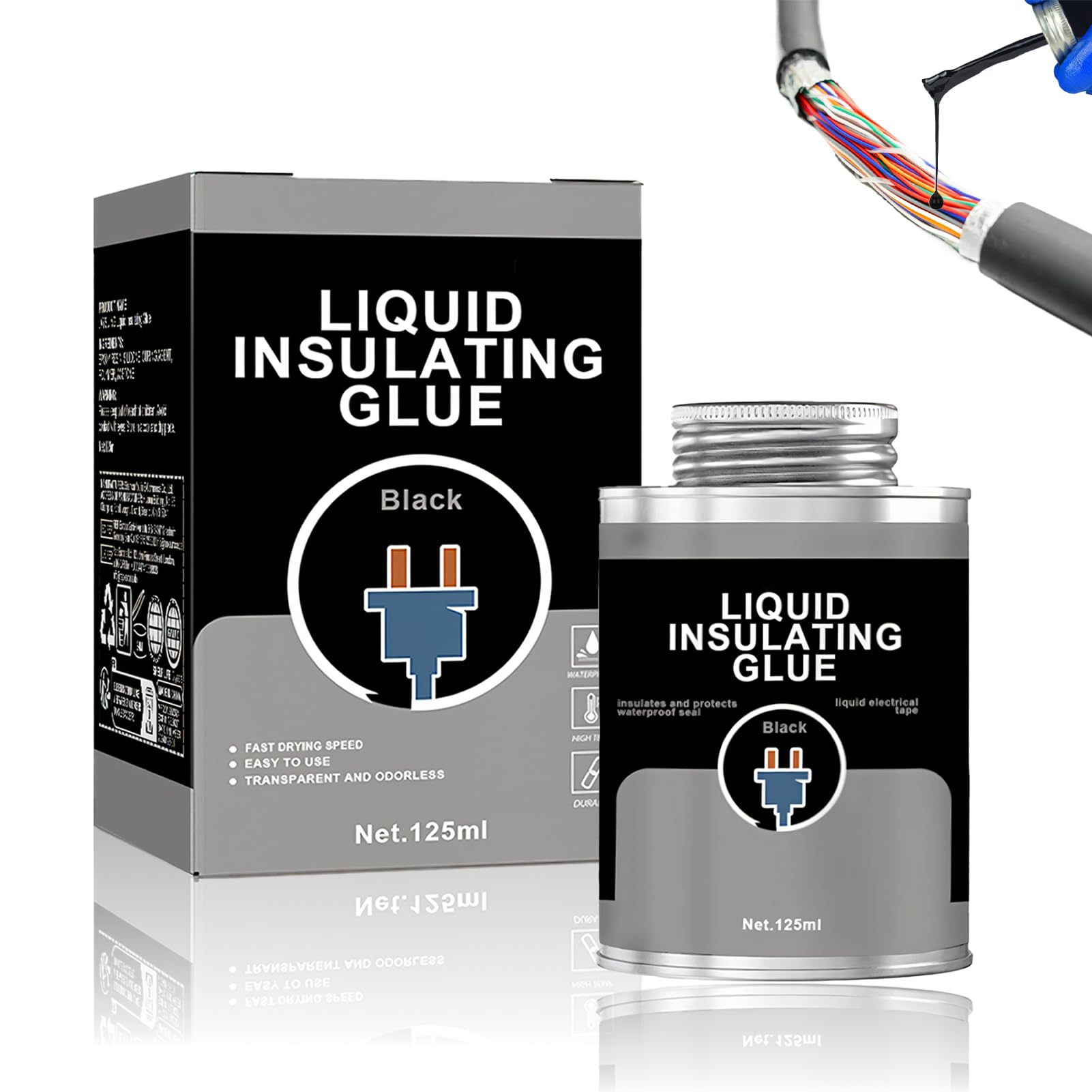 Colla per Nastro Isolante Liquido, Nastro Isolante Liquido, Sigillante Isolante Impermeabile, Gel Isolante Elettrico, Impermeabile Sigillante Resistente, Gomma Liquida Nera, 125 ml