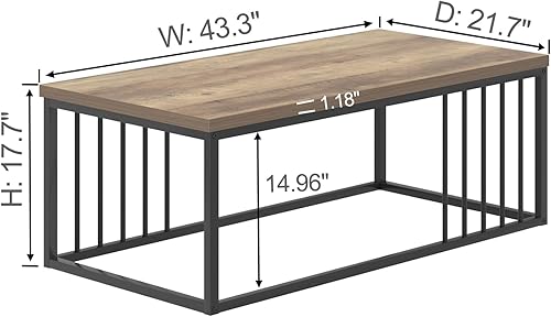 Miniatura 2 de FOLUBAN Mesa auxiliar moderna, mesa central minimalista de madera y metal para sala de estar, roble rústico, 43.3 pulgadas