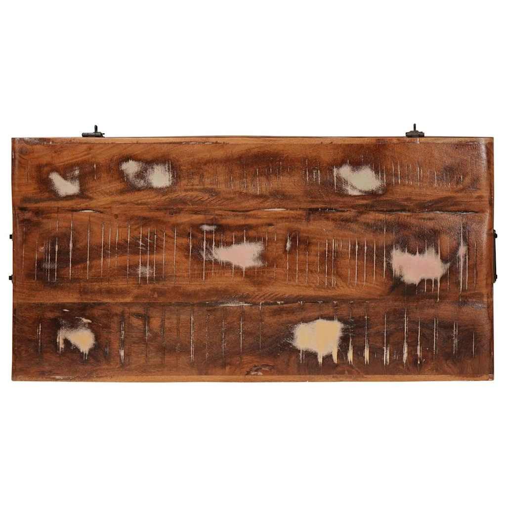 Baúl de almacenamiento de madera maciza recuperada, caja rectangular de madera con 2 cerraduras para el salón, gran caja de almacenamiento como banco o baúl de asiento, 70 x 35 x 40 cm
