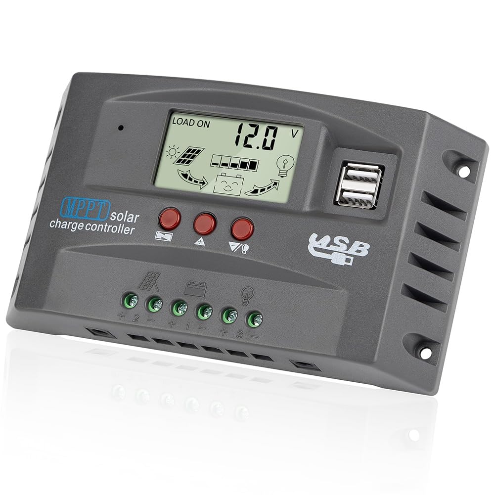 UDSKNV[KSL MPPT 30A Solar Charger Controller[ Advanced] Dual USB Port, LCD Display for 12V/24V Battery Systems, Grey