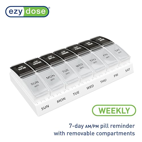 Miniatura 2 de EZY DOSE Pastillero semanal (7 días) diario AMPM, planificador de medicamentos, organizador de vitaminas, contenedor de suplementos, pequeños