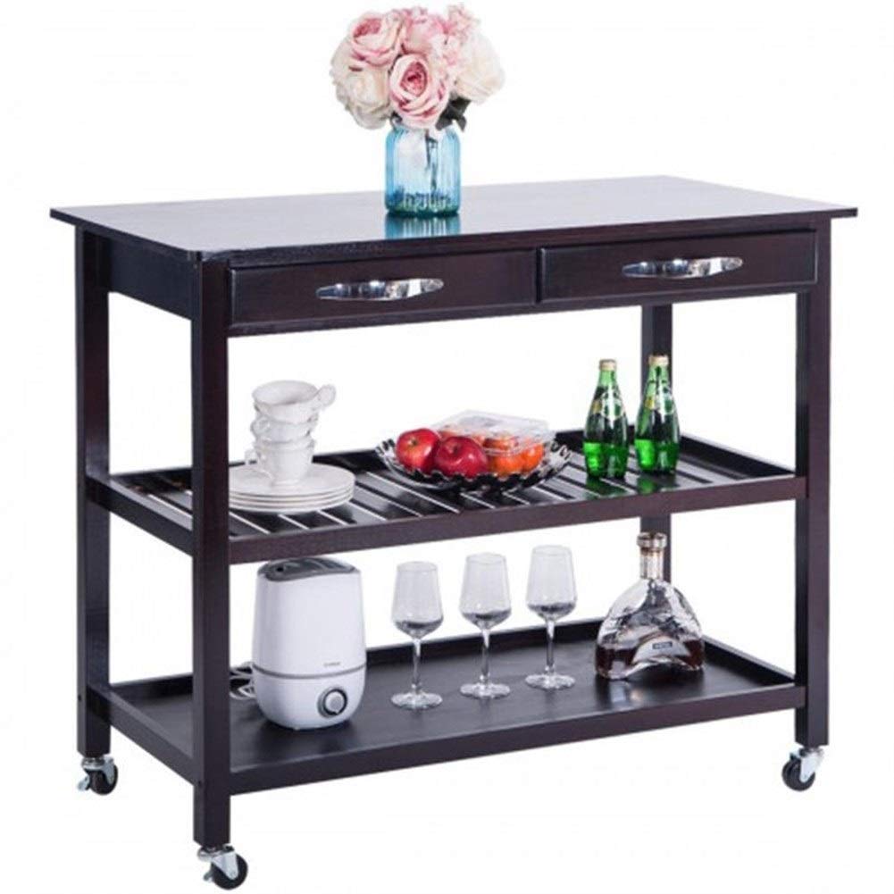 Home textiles Espresso Kitchen Island Cart With Wheels Drawers Shelves Storage Shelf Bracket Kitchen Furniture