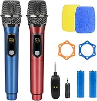 Kit 2 Microfone Sem Fio Duplo RGB, Microfone Karaoke UHF, Microfone Dinamico, Microfone de Mão Profissional para Festas, Eventos, Aulas, Palestras, Lgreja, Desempenho, Entretenimento Familiar
