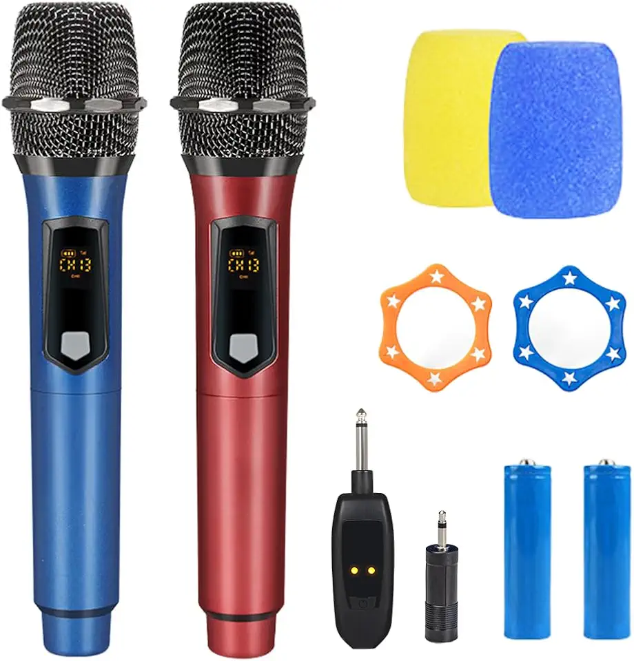 Kit 2 Microfone Sem Fio Duplo RGB, Microfone Karaoke UHF, Microfone Dinamico, Microfone de Mão Profissional para Festas, Eventos, Aulas, Palestras, Lgreja, Desempenho, Entretenimento Familiar