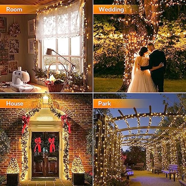 woohaha 2 Pack Solar Outdoor String Lights,Each 72ft 200 LED Solar Christmas Lights with Remote and Timer, 8 Modes Twinkle Solar Lights Outdoor Waterproof for Tree,Garden,Patio,Xmas,Party(Warm White)