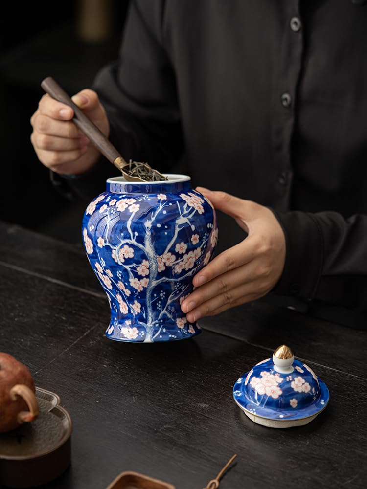 LYGSWDB Słoik na cukier Retro chiński słój na herbatę ceramiczny szczelnie zamknię słoik domowy niebiesko-biały wazon skórka mandarynki Pu'er czarna herbata przebudzenie dzbanek na herbatę