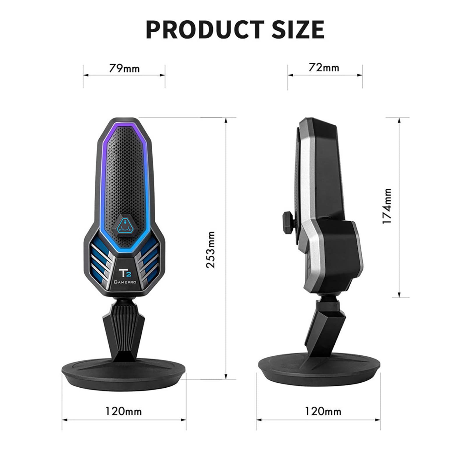 Microfono a Condensatore RGB, Microfono Con Supporto Cardioide USB Da Gioco Con Fantastica Illuminazione RGB, Regolazione Della Rotazione a 360° Per Giochi/streaming/registrazione