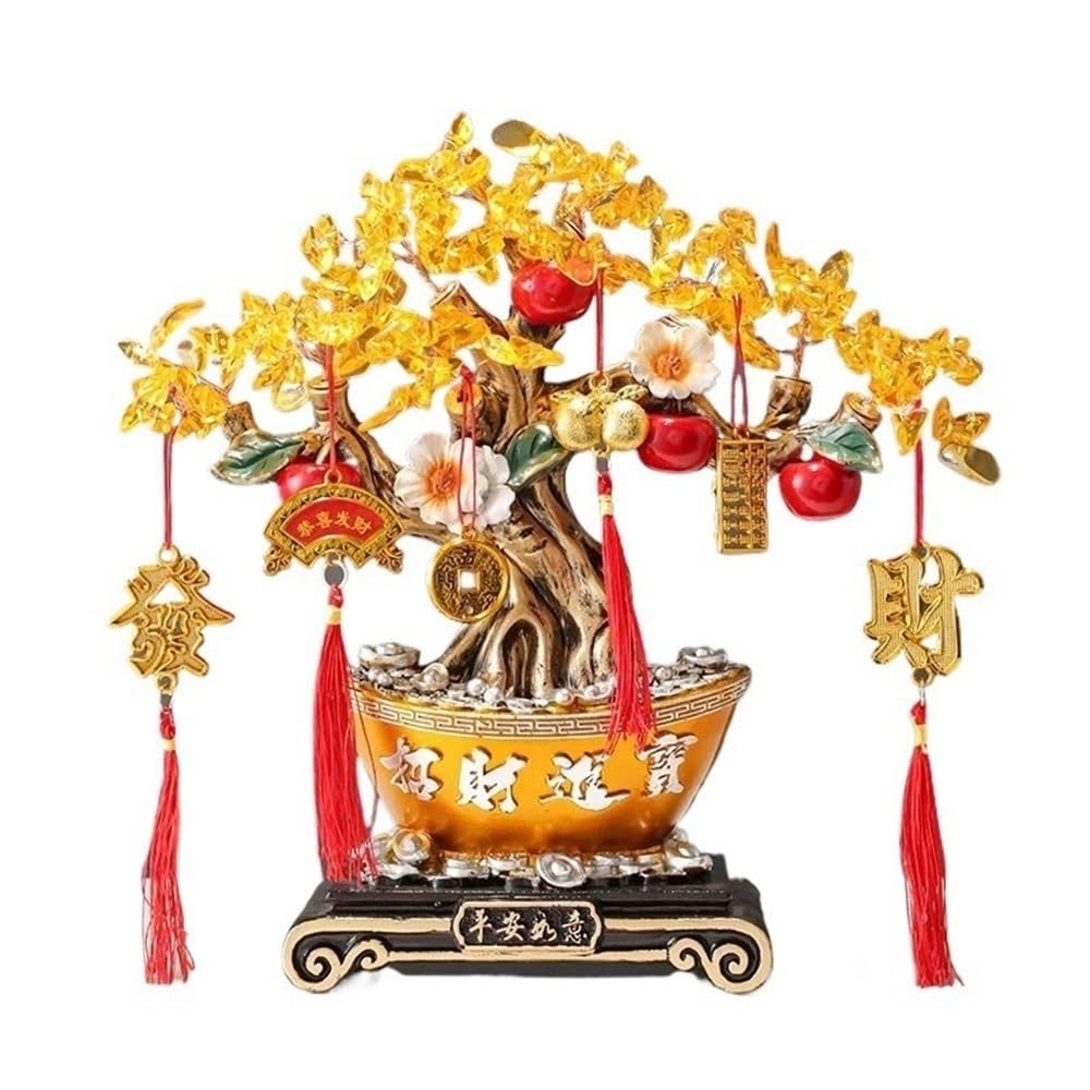 Money Tree Crystal Money Tree Ornament, Fortune Gold Ingot Opening Housewarming Decorations Crystal Tree(Orange)