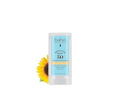 Babo Botanicals Sensitive Baby Mineral Sunscreen Stick SPF 50-70% Organic Ingredients - Zinc Oxide - NSF & Made Safe Certified - EWG Verified - Water Resistant - Fragrance-Free - for Babies & Kids