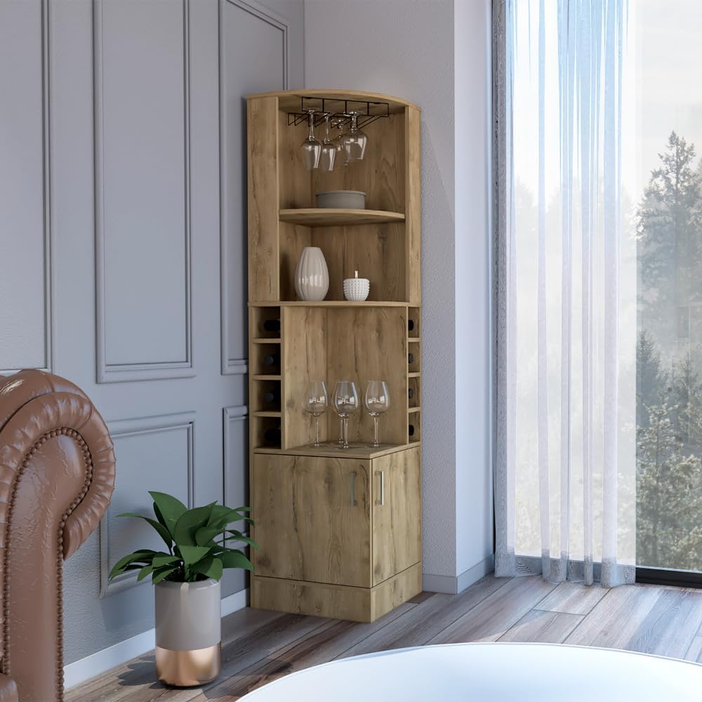 GOWE Bar Cabinet Papprika, 8 Wine Cubbies, Double Door, Dark Brown Finish