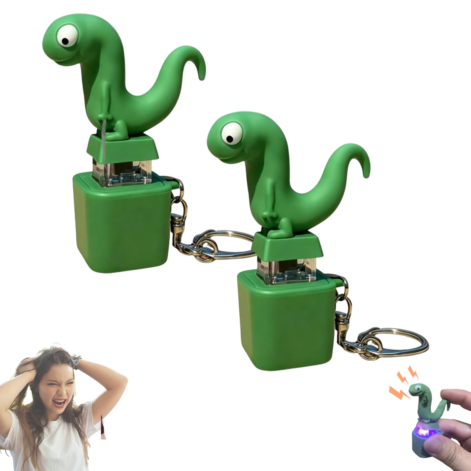 Lizard Keychain Sound Fidget Toy 2025 - Rechargeable LED Talking Clicker for Stress Relief & Sensory Fun, Portable Anxiety Aid for Adults & Kids, Office Desk Accessory (2PC-A)