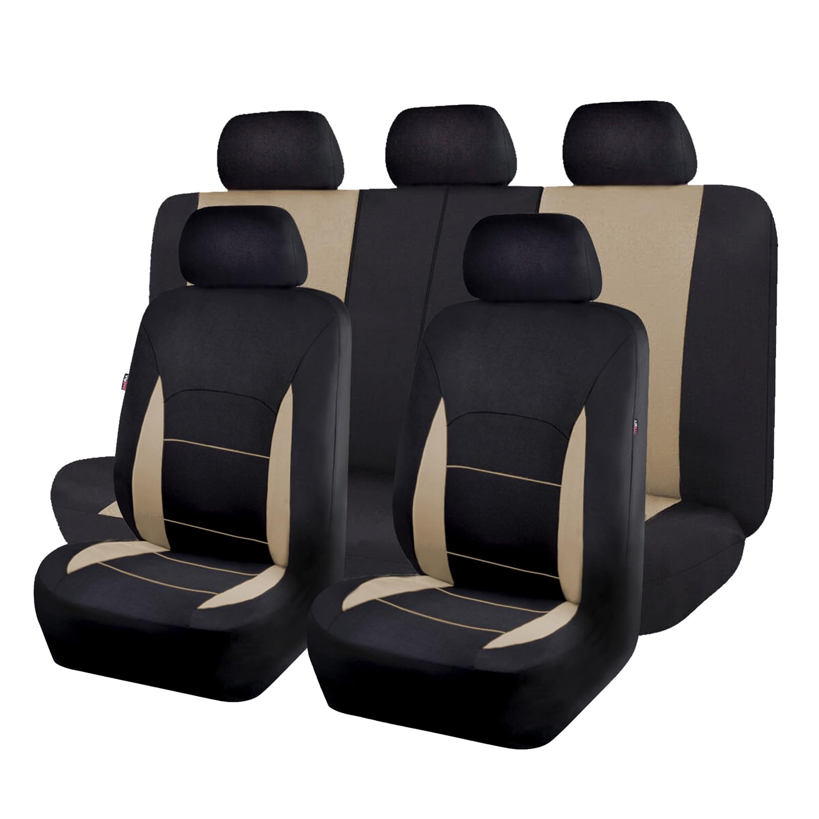 Flying Banner Car Seat Covers Set Beige Tan Front Seats Rear Bench Polyester car seat Protectors Easy installations Rear Bench Split Classic Man Lady Truck