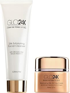 Limpiador facial exfoliante GLO24K y crema de...