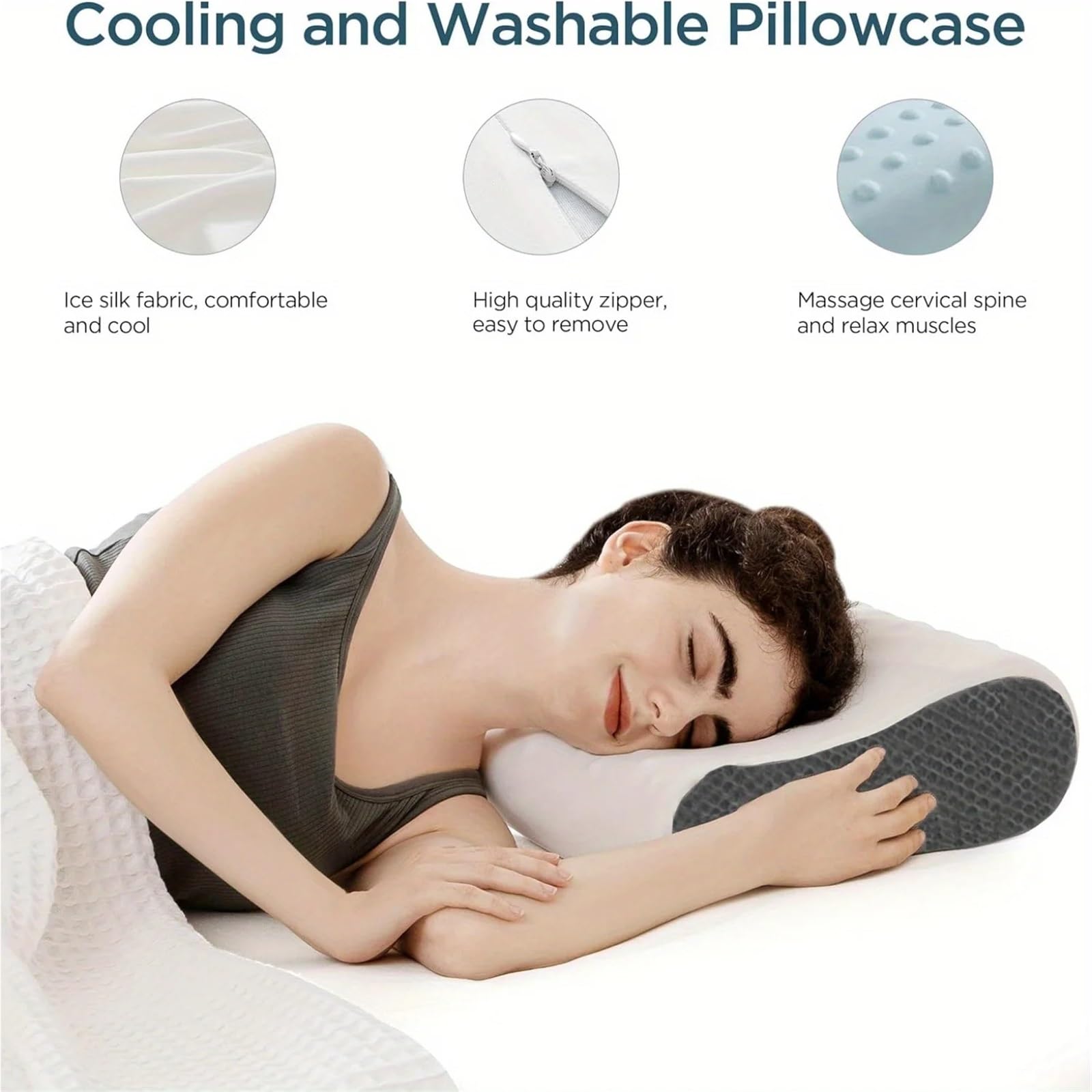 Cuscino Refrigerante Cuscino da viaggio ergonomico in memory foam, 1 pezzo, cuscino ortopedico cervicale rinfrescante for dormire su un fianco, sulla schiena e sulla pancia.