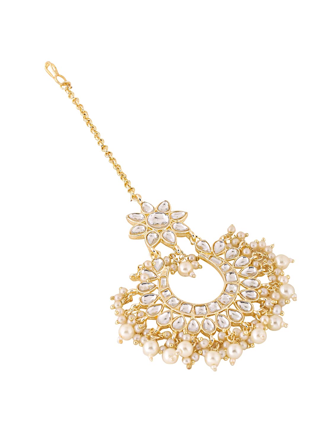 Kundan Studded Beads Drop Chandbali Maang Tikka