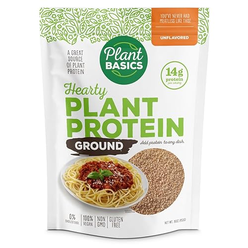 Plant Basics - Hearty Plant Protein - Molido sin sabor 1 libra sin OMG sin gluten baja en grasa bajo en sodio vegano sustituto de carne