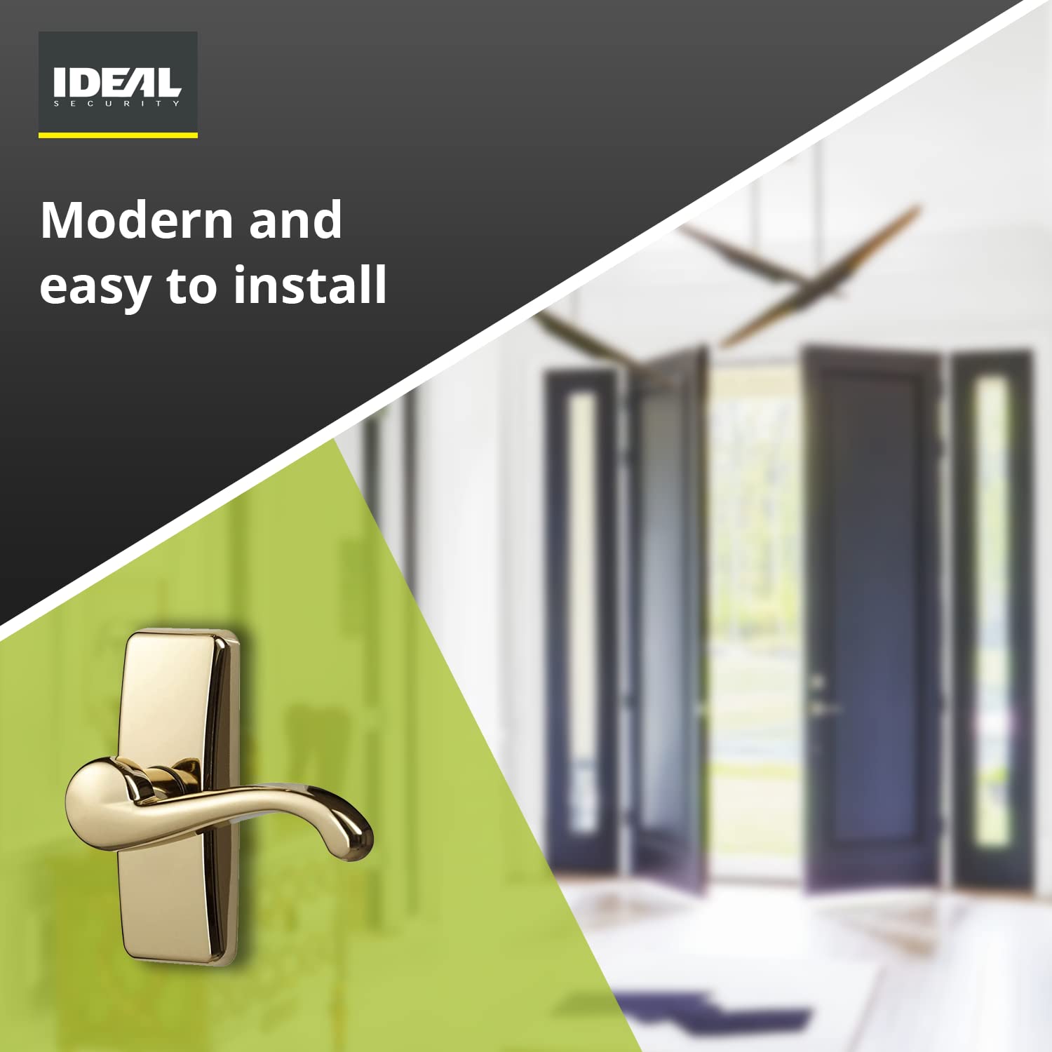 Ideal Security Door Lever with Deadbolt Lock for Storm and Screen Doors, Bright Brass (4-Piece Set)