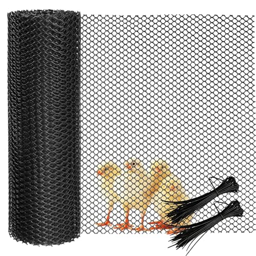 Valla de malla para jardín, 40 cm x 5 m, alambre de pollo con 50 correas fijas, valla de plástico impermeable para proteger frutas y plantas de animales, pájaros, valla de malla de seguridad