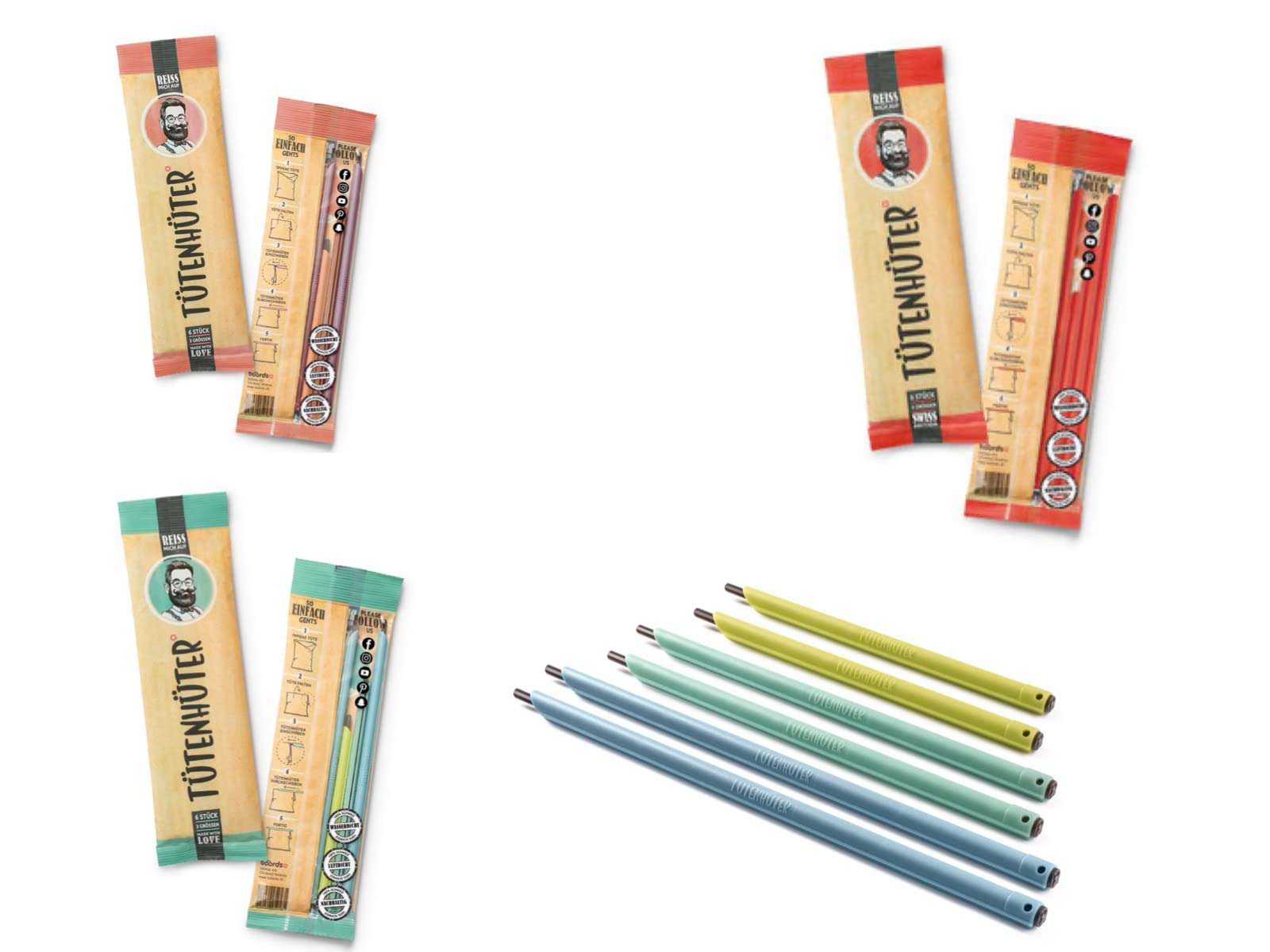 Sacchetti originali per la chiusura dei sacchetti, impermeabili, ermetici, anticongelamento, per alimenti (2 set da 6 pezzi (12 sacchetti insieme)
