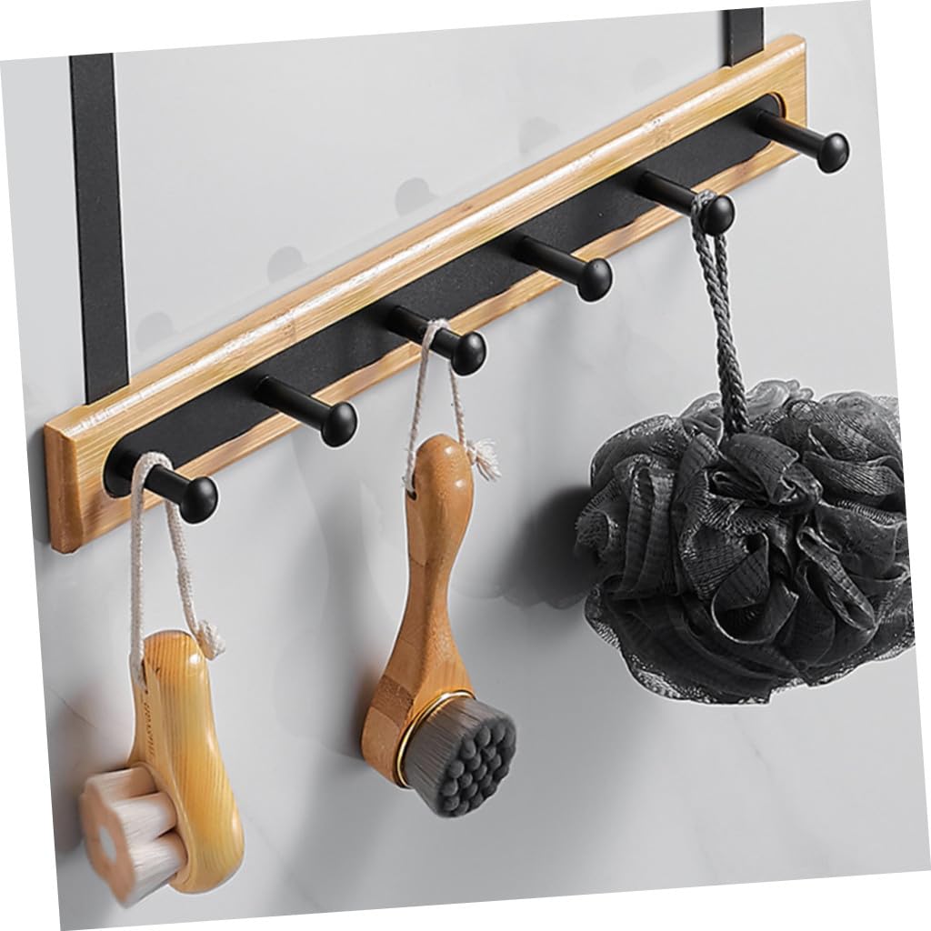 SOLUSTRE Gancho para Puerta sin Perforaciones, Aluminio y Bambú, Negro | 1, para Colgar Ropa y Bolsa, Uso en Baño y Dormitorio, Estilo Creativo Hogar
