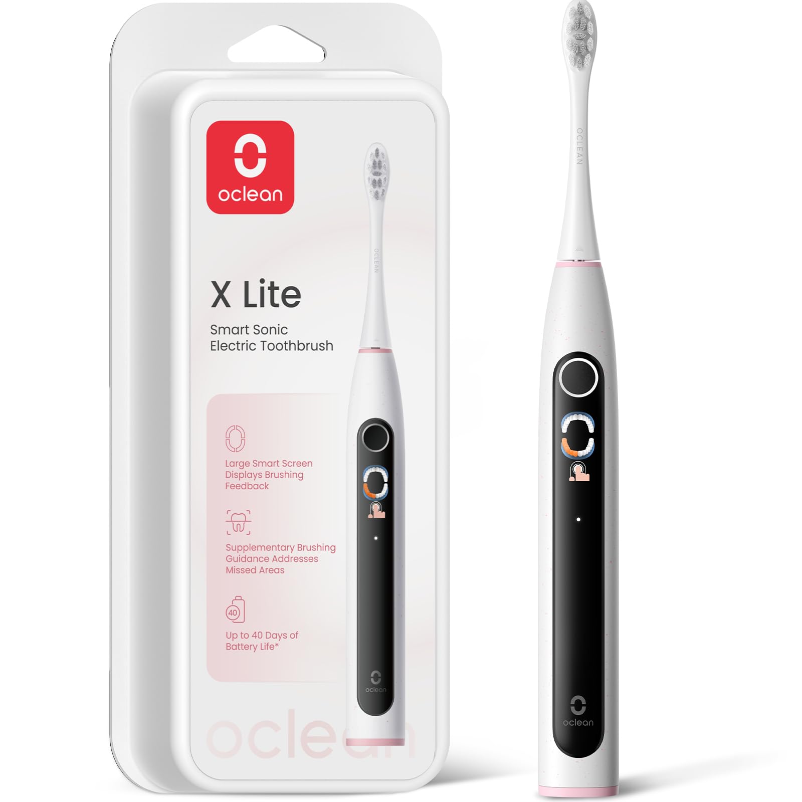 Oclean X Lite Cepillo de dientes eléctrico para adultos, cepillo de dientes de viaje con pantalla de 5 modos, 40 días de duración de la batería
