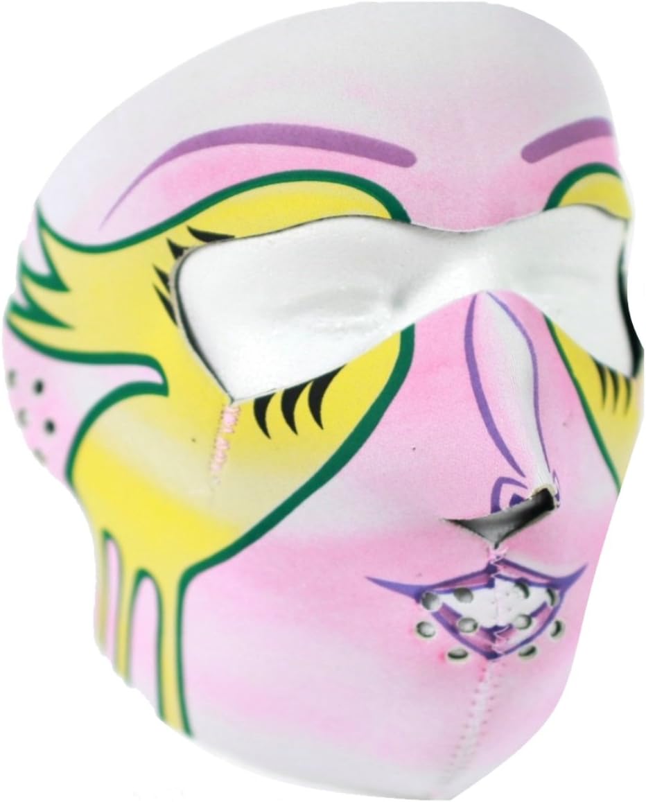 Skull Skinz Full Face, Neoprene Ski Mask, Reverses to a Solid Black Facemask, (SFAMAR) Pink Mardi Gras Design