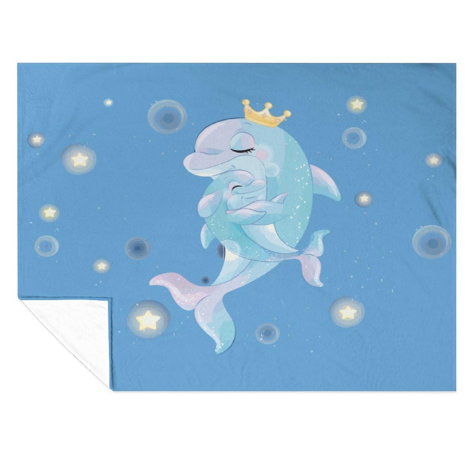 Lunoroey Delfin-Überwurfdecke 130x150 Cm – Flauschige Sherpa-Decke Mit Ozean-Druck | Für Couch & Bett