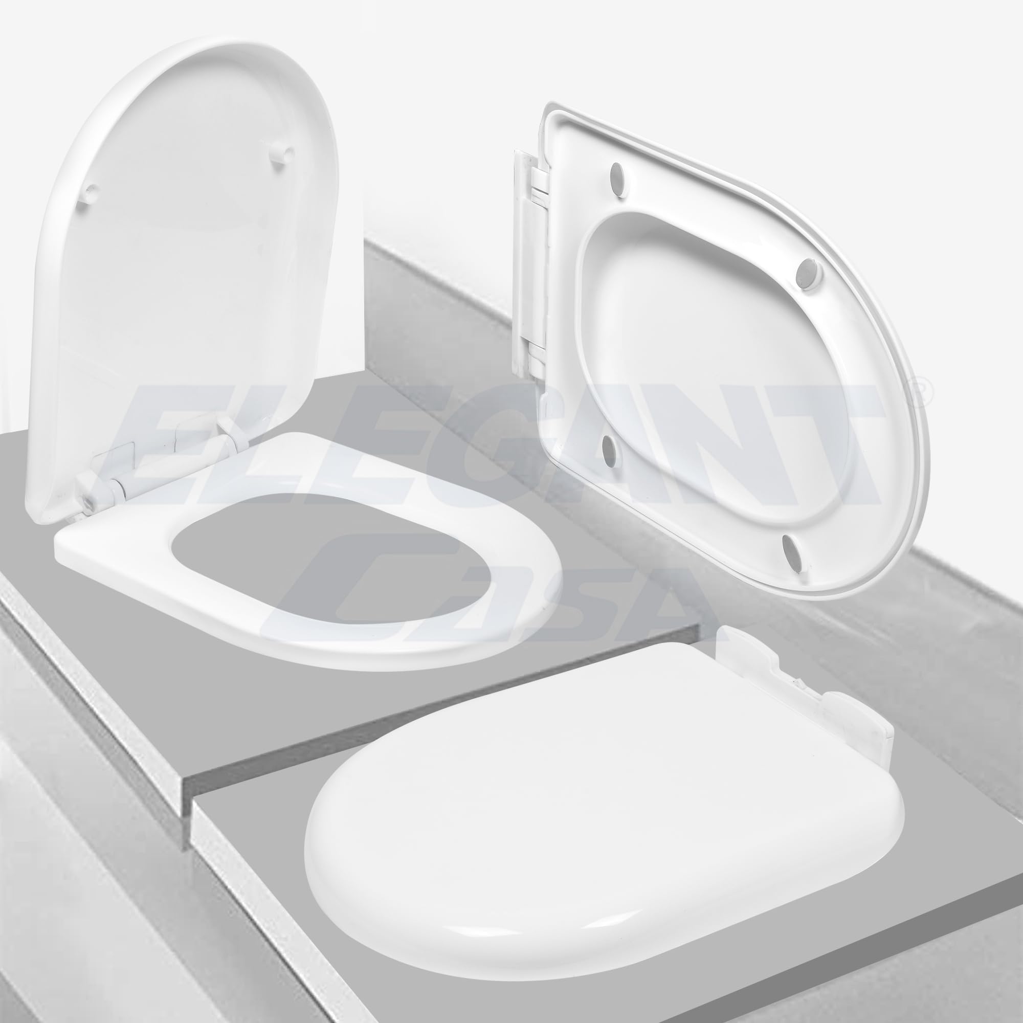Elegant Casa A-3 Sleek Toilet Seat Cover D Shape PP Commode Cover, Easy Installation Stable Hinges to Prevent Shifting Soft-Closing Colour White Sleek Design Size 43 x 36 Cm Hole Distance 14-18 Cm - Image 9 thumbnail