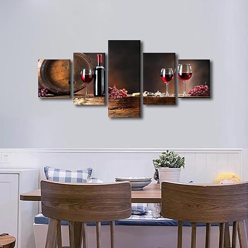 Vista 38 de Imágenes de pared para sala de estar, pintura de copa de vino tinto, bebidas alcohólicas, 5 paneles, lienzo, arte de pared, pósteres e impresiones