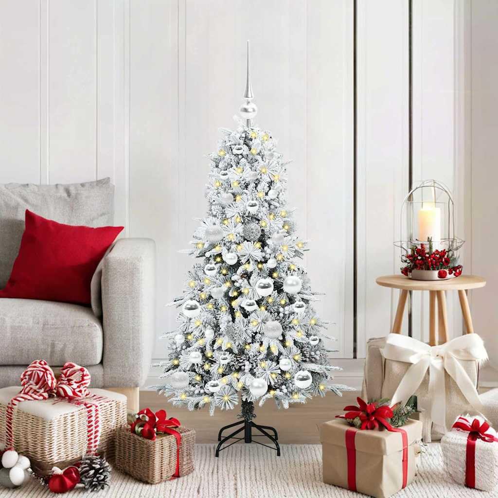 Sapin de Noël blanc 120 cm pour salon et intérieur contemporain avec lumières LED branchées